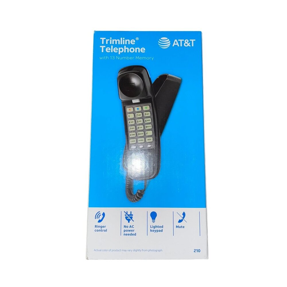 AT&T Trimline Corded Basic Phone NEW 210 Black No AC Power Needed